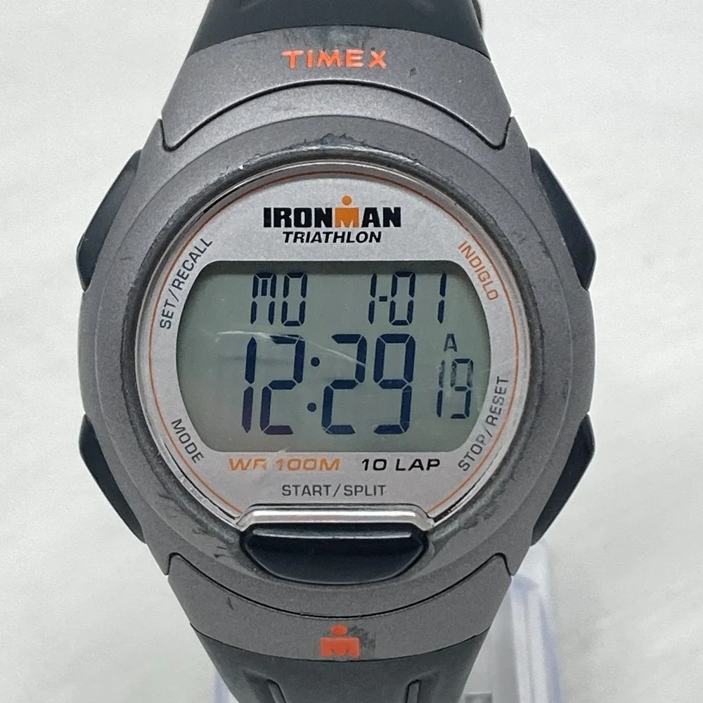 Timex Ironman Watch Men Digital Gray Day Date NO INDIGLO Chrono Alarm New Batter